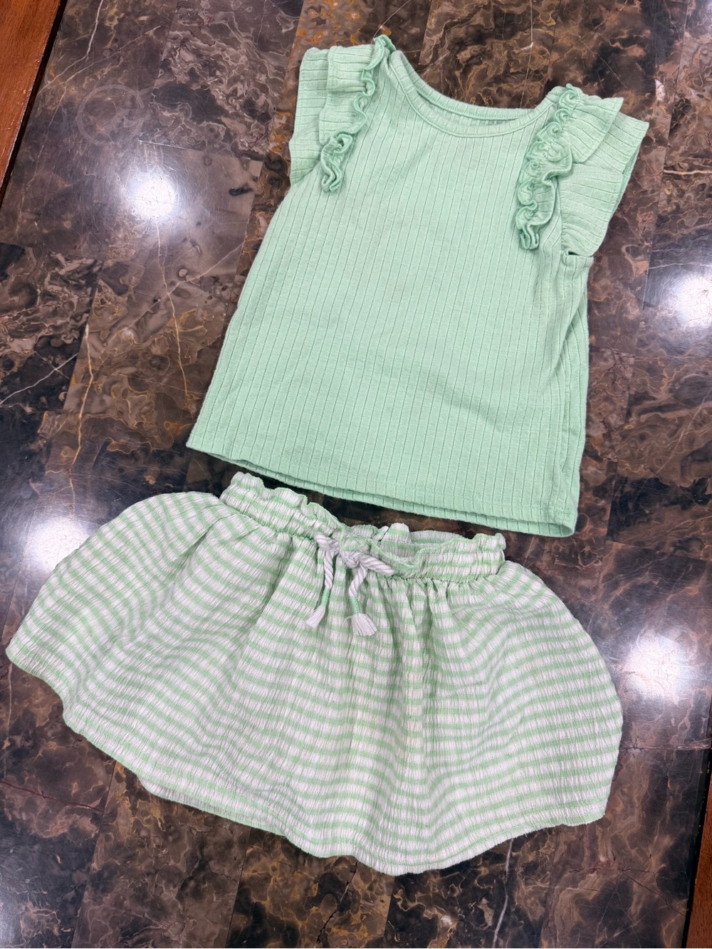 Children's Mint Green Ruffle Tank & Skirt Set